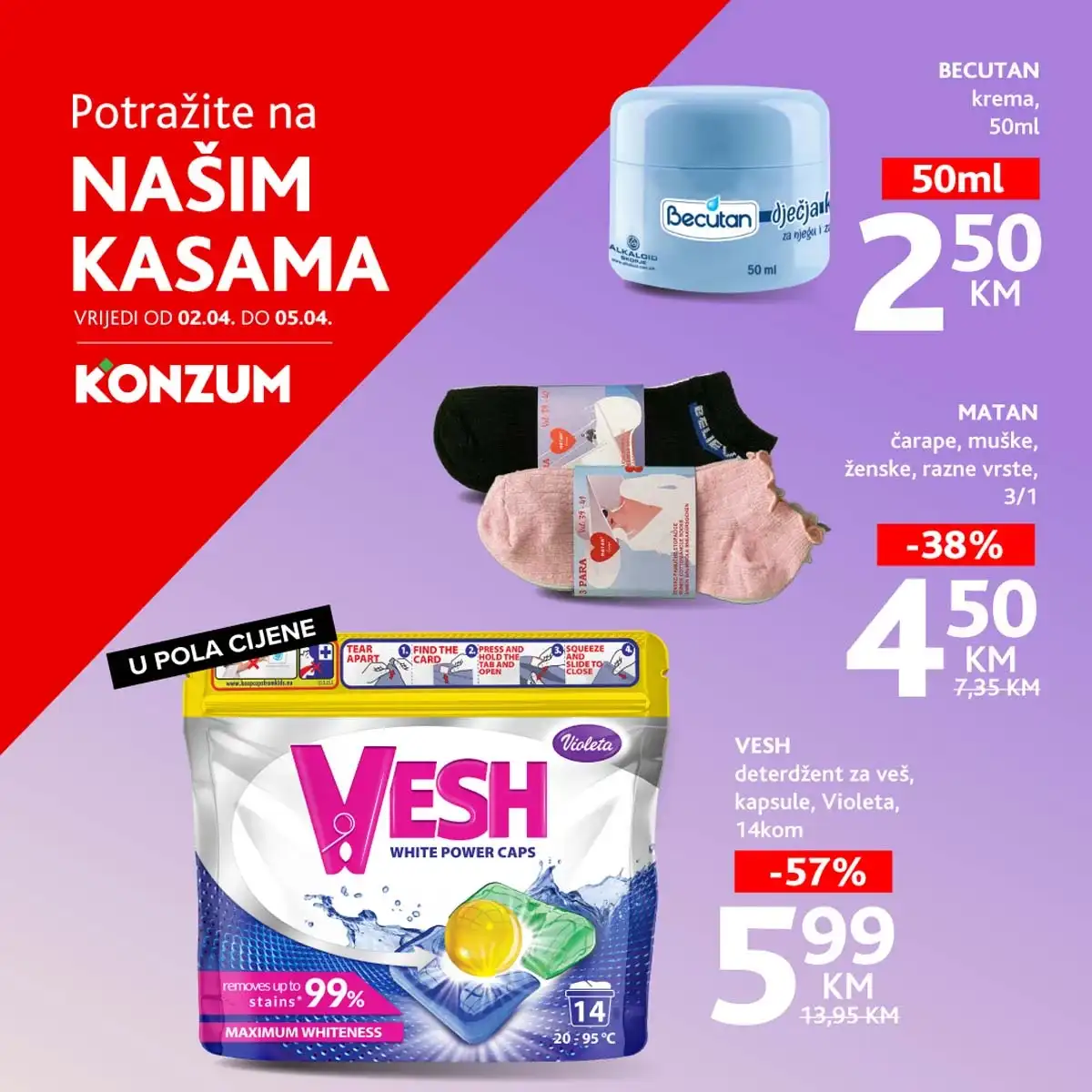 Konzum i Mercator akcija sniženja na kasama do 05.04.2026